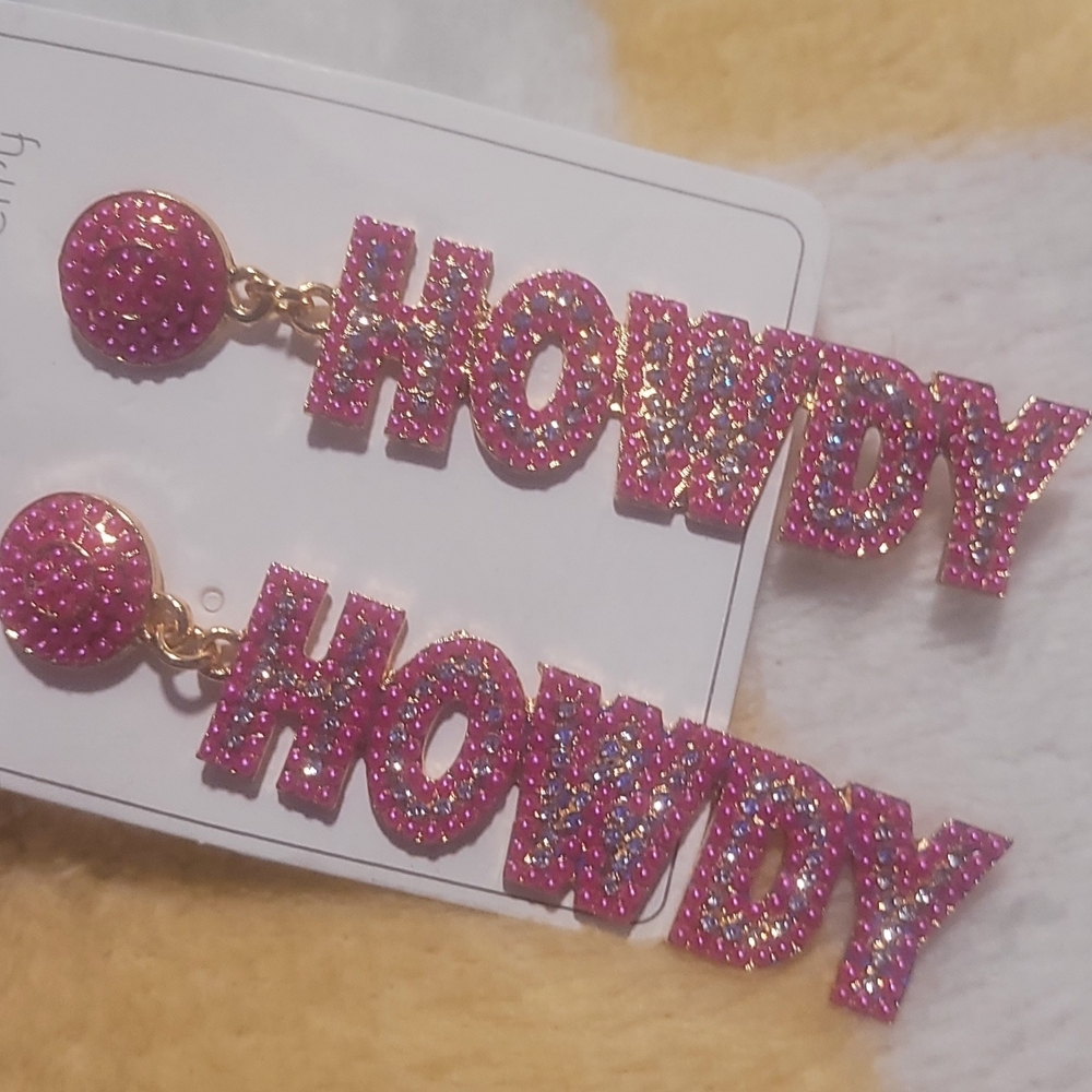 Pink HOWDY Statement Earrings